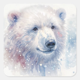 Snowy Polar Bear Watercolor Quadratischer Aufkleber