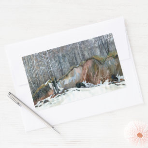 Snowy ravine painting Aquarell auf Seide Rechteckiger Aufkleber