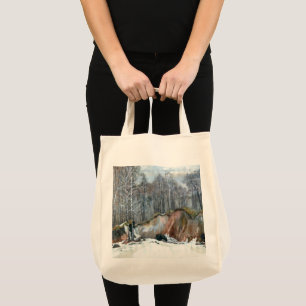 Snowy ravine painting Aquarell auf Seide Tragetasche