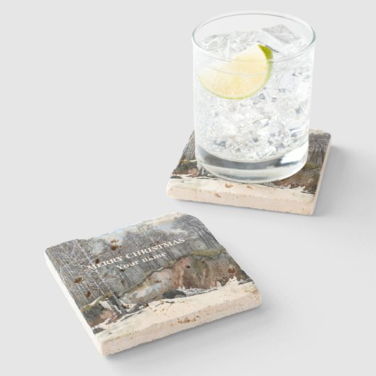 Snowy ravine watercolor steinuntersetzer (Seitenansicht)