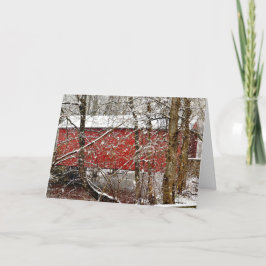 Snowy Red Ashland Covered Bridge in Delaware Dankeskarte