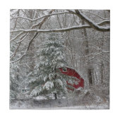 Snowy Red Barn Fliese (Vorderseite)