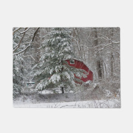Snowy Red Barn Fußmatte