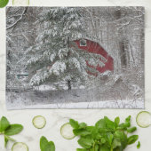 Snowy Red Barn Geschirrtuch (Gefaltet)