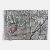 Snowy Red Barn Geschirrtuch (Horizontal)