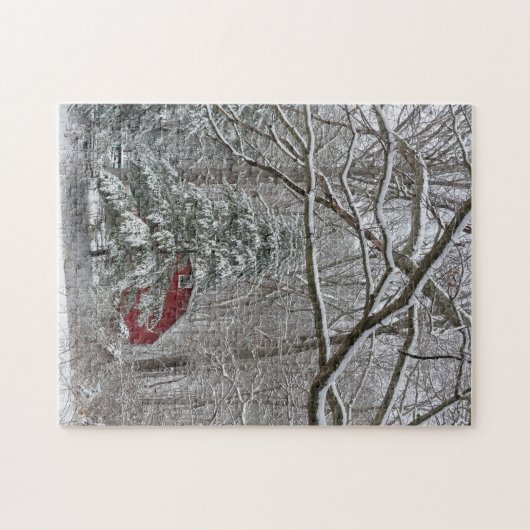 Snowy Red Barn Puzzle (Horizontal)