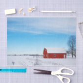 Snowy Red Barn Under a Crystal Blue Sky Seidenpapier (Handwerk)