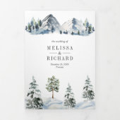 Snowy Red Barn Winter Weihnachten QR Code Hochzeit Dreifach Gefaltete Einladung (Cover)