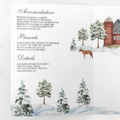 Snowy Red Barn Winter Weihnachten QR Code Hochzeit Dreifach Gefaltete Einladung (Innen Erste Seite)