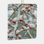 Snowy Red Berries Winter Scene Keramikornament (Rechts)