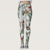 Snowy Red Berries Winter Scene Leggings (Vorderseite)