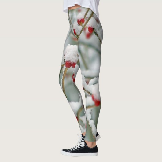 Snowy Red Berries Winter Scene Leggings (Links)