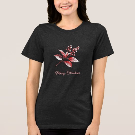 Snowy Red Blätter Holiday Women's T - Shirt (Vorderseite)