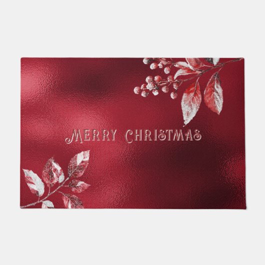 Snowy Red Blätter Weihnachtsfeiertag Doormat Fußmatte (Vorderseite)