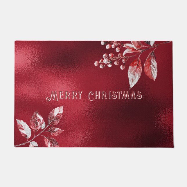 Snowy Red Blätter Weihnachtsfeiertag Doormat Fußmatte (Vorderseite)