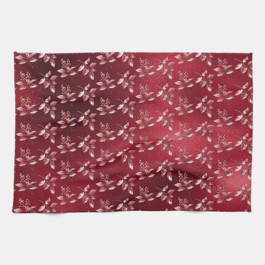 Snowy Red Blätter Weihnachtsküche Handtuch (Horizontal)