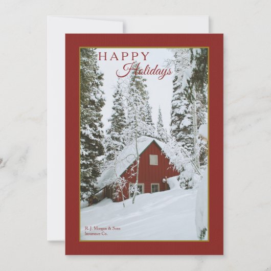 Snowy Red Cabin Holiday Card Feiertagskarte (Vorderseite)