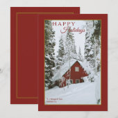 Snowy Red Cabin Holiday Card Feiertagskarte (Vorne/Hinten)