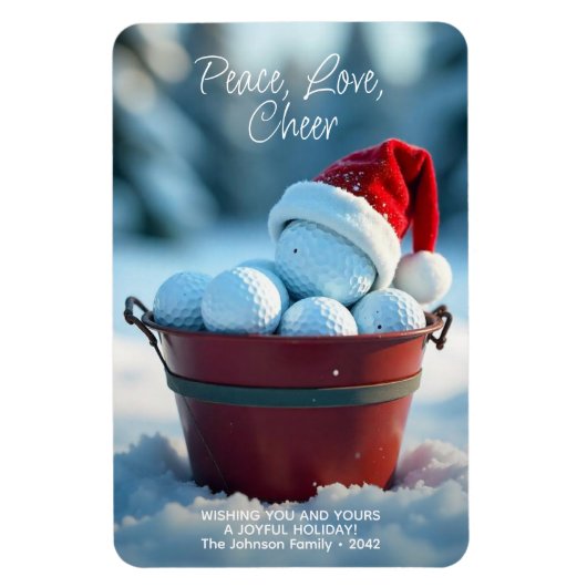 Snowy Red Christmas Golf Ball Bucket Holiday Magnet (Vertikal)