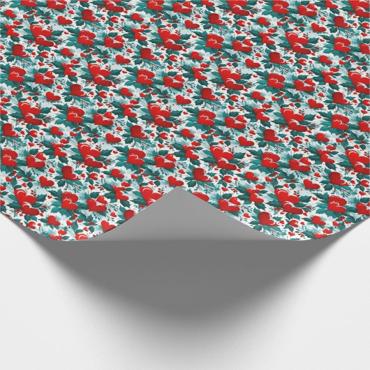 Snowy Red Christmas Heards und Holly Geschenkpapier (Ecke)