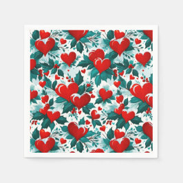 Snowy Red Christmas Heards und Holly Serviette