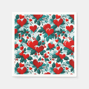 Snowy Red Christmas Heards und Holly Serviette
