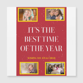 Snowy Red Holiday Magic in Gold Magnetkarte