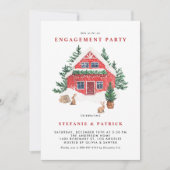 Snowy Red Hütte Forest Winter Engagement Party Einladung (Vorderseite)