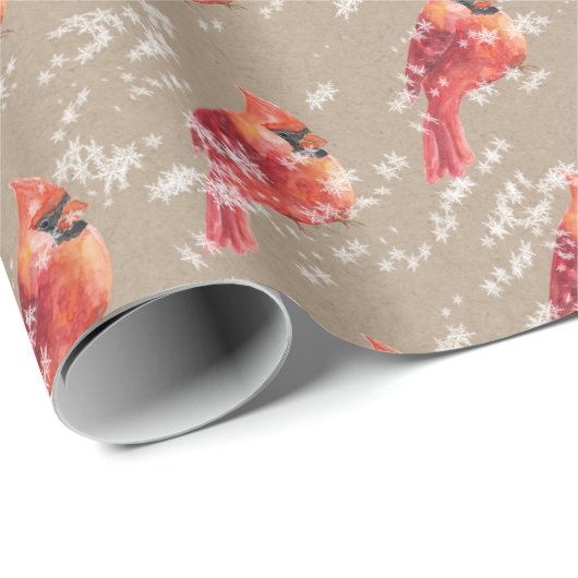 Snowy Red Kardinal Bird Kraft Paper Wrapping Geschenkpapier (Rolleneckpunkt)