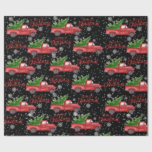 Snowy Red Truck Frohe Weihnachten Geschenkpapier (Flach)