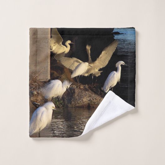 Snowy-Reiher-Vogel-Tier-Fischen-Bad-Tuch-Set Badhandtuch Set (Waschlappen)