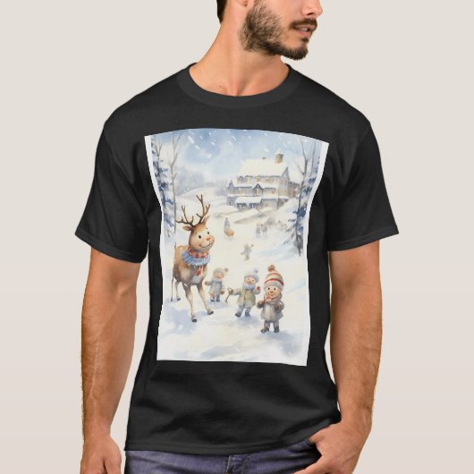 Snowy Reindeer Frolic T-Shirt (Vorderseite)