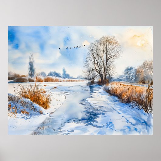 Snowy Riverbank im Winter Havelland Poster (Vorne)