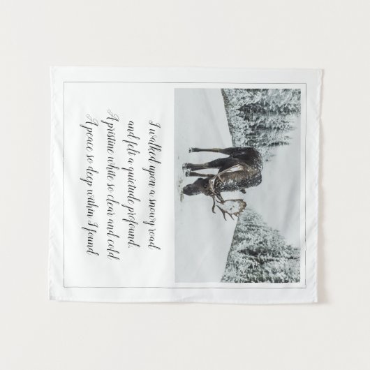 Snowy Road mit Elche Wintergedicht Wandteppich (Vorderseite (Horizontal))