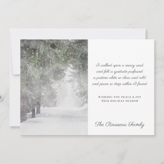Snowy Road Peace Gedicht Holiday Card Einladung (Vorderseite)