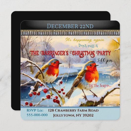 Snowy Robins Weihnachtszeit-Party Einladung (Vorne/Hinten)