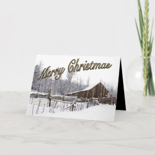 Snowy Rustic Landschaft Barn Typografy Custom Feiertagskarte