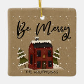 Snowy Saltbox House Primitive Country Add Name Keramikornament (Vorderseite)