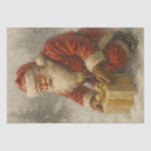 Snowy Santa With Gift Christmas Decoupage Seidenpapier (Vorderseite)