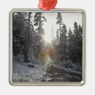 Snowy-Schotterweg, der in die Sonne einsteigt Ornament Aus Metall