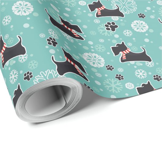 Snowy Scottie Dog Christmas Pattern Geschenkpapier (Rolleneckpunkt)