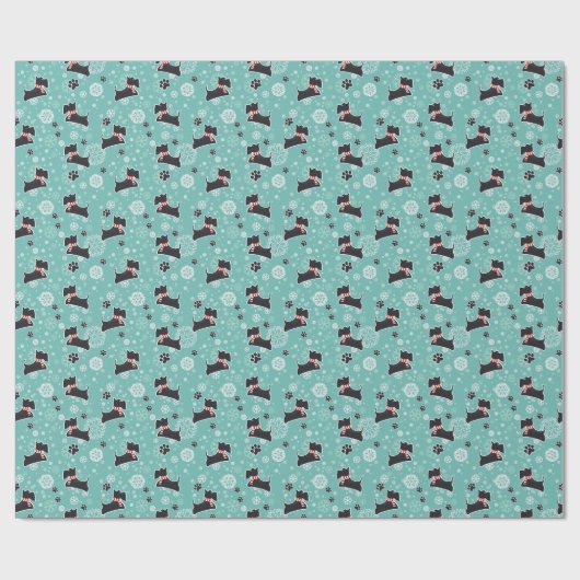 Snowy Scottie Dog Christmas Pattern Geschenkpapier (Flach)