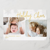 Snowy Script | 2 FOTO Folien Feiertagskarte (Vorderseite)