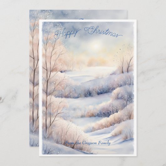 Snowy Serenity: Individuell gestaltetes Winterwund Einladung (Vorne/Hinten)