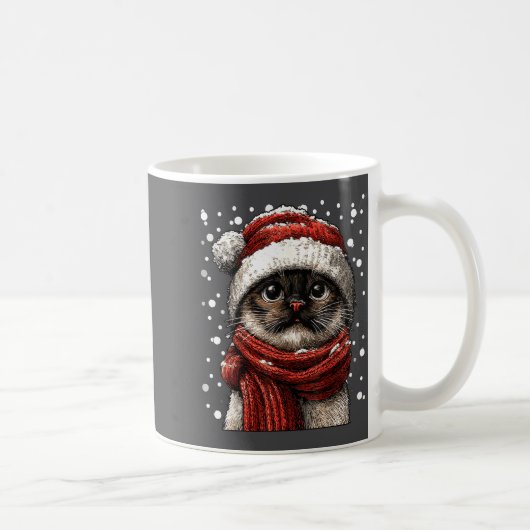 Snowy Siamese Cat With Snow Santa Hat Winter Chris Kaffeetasse (Rechts)