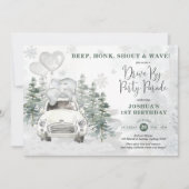 Snowy Silver Winter Elephant Drive by Birthday Einladung (Vorderseite)