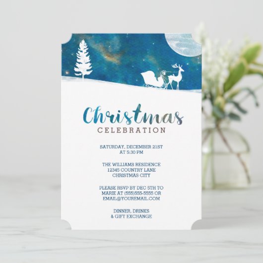 Snowy Sleigh Ride Aurora Borealis Weihnachts-Party Einladung (Stehend Vorderseite)