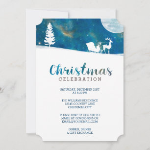 Snowy Sleigh Ride Aurora Borealis Weihnachts-Party Einladung