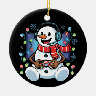 Snowy Snowman Gamer Keramik Ornament