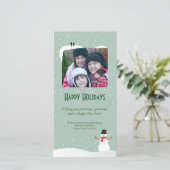 Snowy Snowman Holiday Foto Card Feiertagskarte (Stehend Vorderseite)